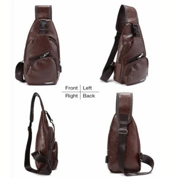 Men's Leather Sling Bag Messenger Bag Chest Crossbody Shoulder Bag Small - Picture 3 of 7